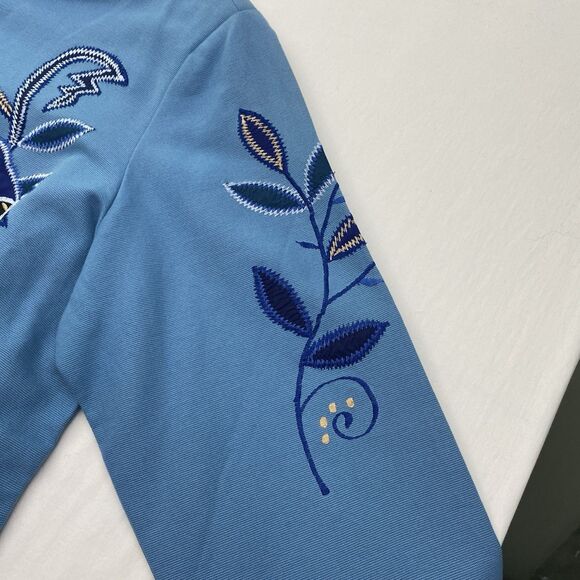 Indigo Moon Jacket Womens 2X Blue Embroidered Flowers Button Front Wearable Art - Picture 6 of 16
